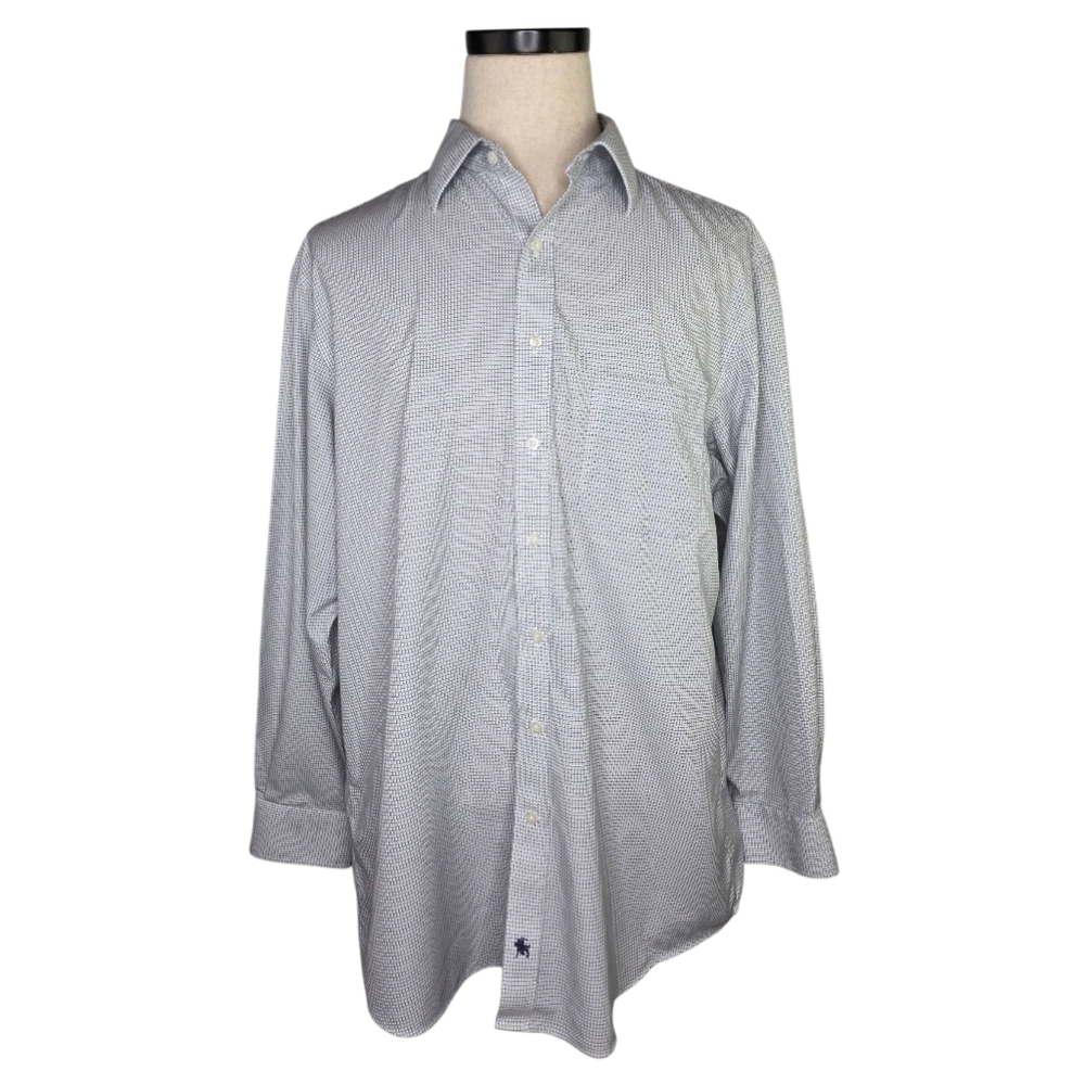 Hart Schaffner Marx Mens Dress Shirt 17.5 35 Pima Cotton Non Iron Check